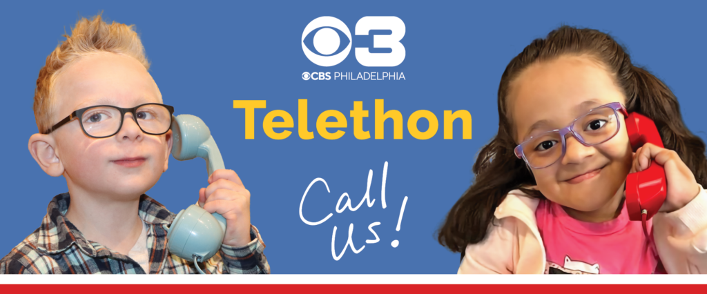 two children answering phones with the words "Call us!"